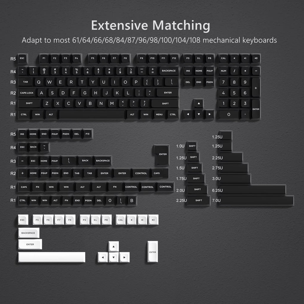189 Keys ISA Profile Minimalist Keyboard Keycaps WOB BOW Double Shot PBT Keycaps for Gateron Cherry MX Switches Gaming Keyboard