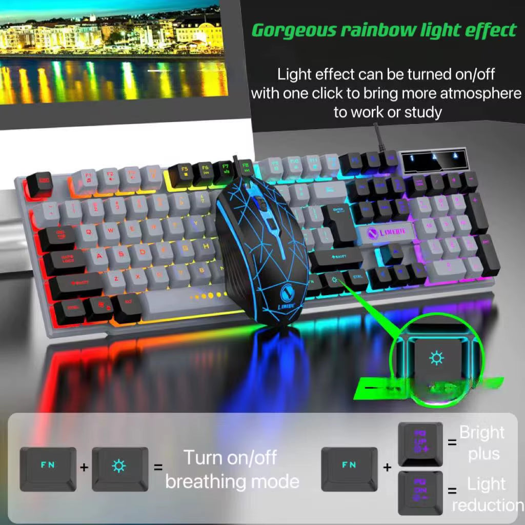 Luminous Wired Mechanical Keyboard and Mouse Set for Gaming and Office Use - USB Compatible for PC and Laptop