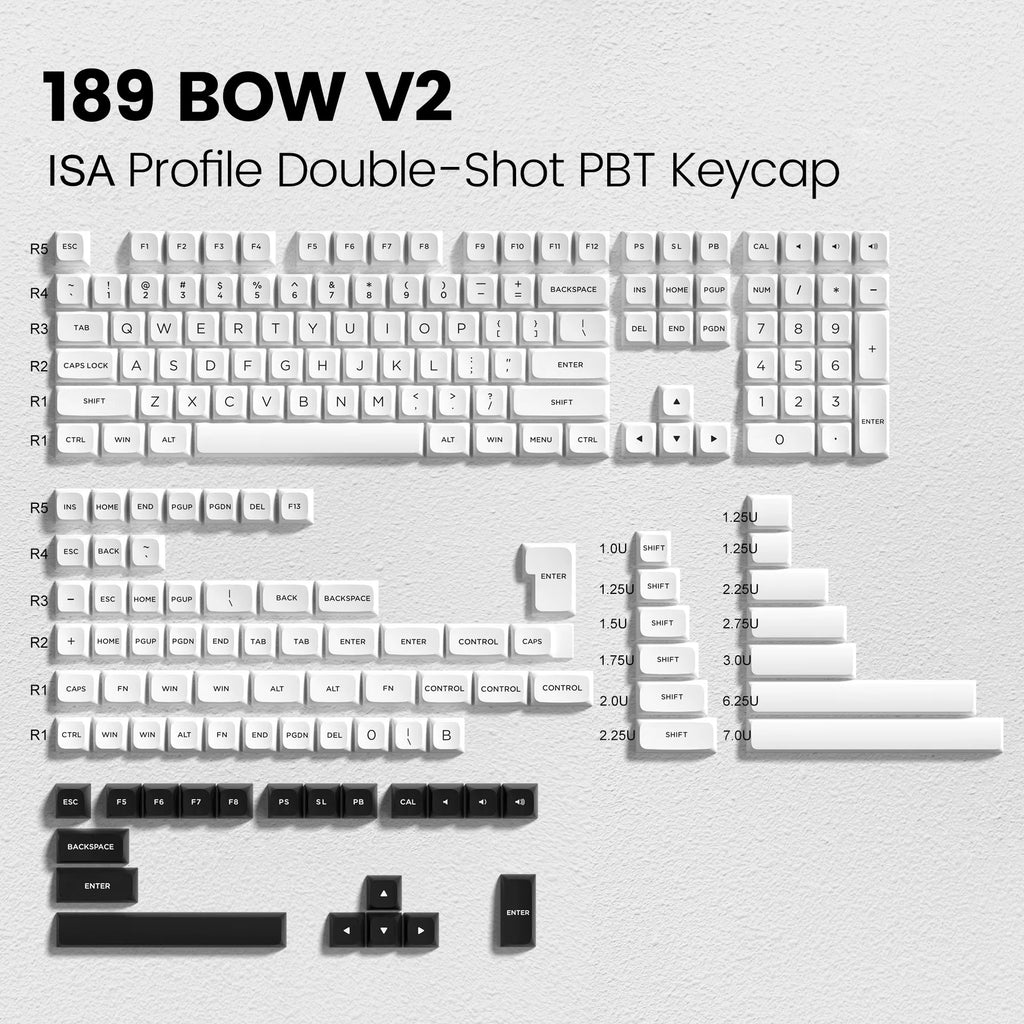 189 Keys ISA Profile Minimalist Keyboard Keycaps WOB BOW Double Shot PBT Keycaps for Gateron Cherry MX Switches Gaming Keyboard
