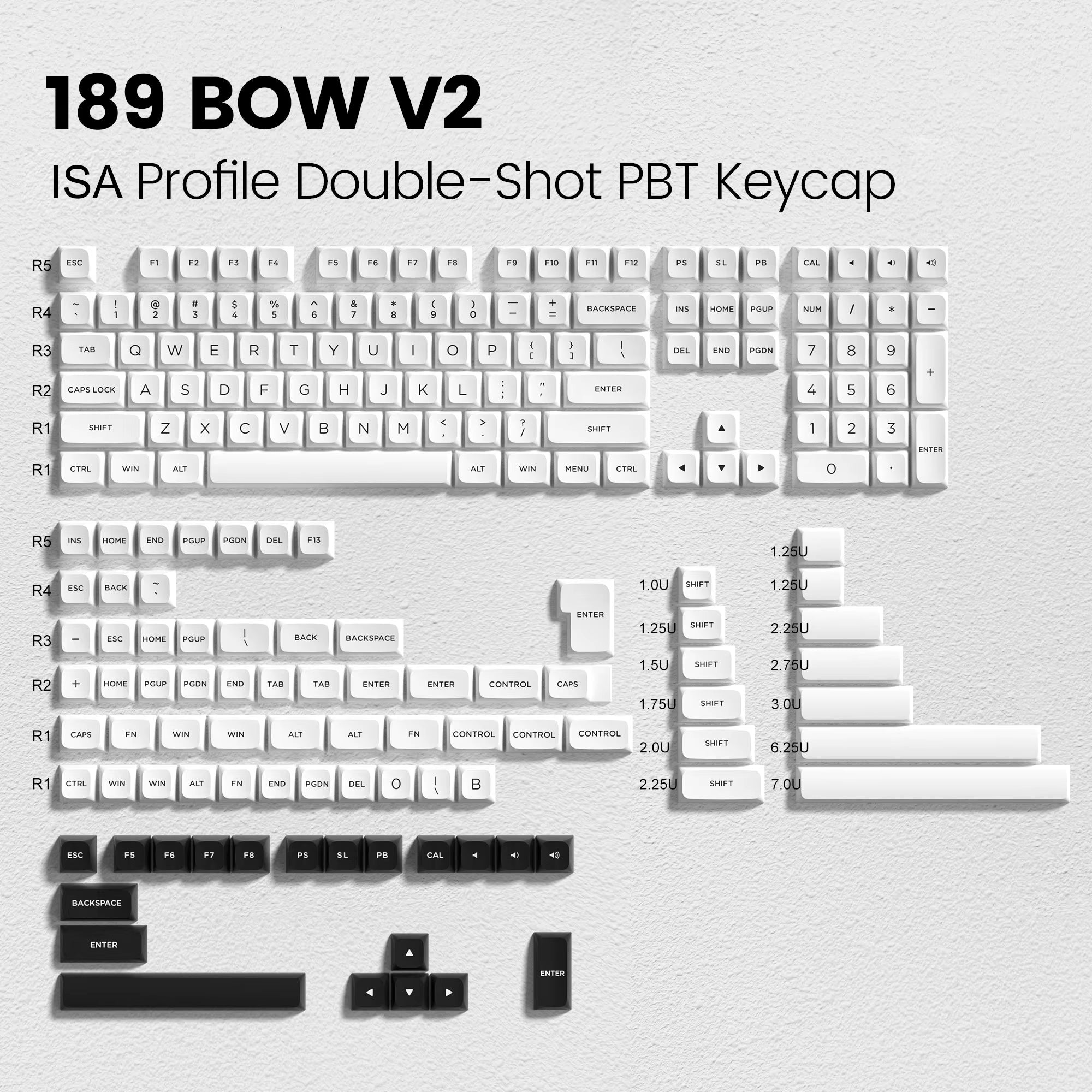 189 Keys ISA Profile Minimalist Keyboard Keycaps WOB BOW Double Shot PBT Keycaps for Gateron Cherry MX Switches Gaming Keyboard