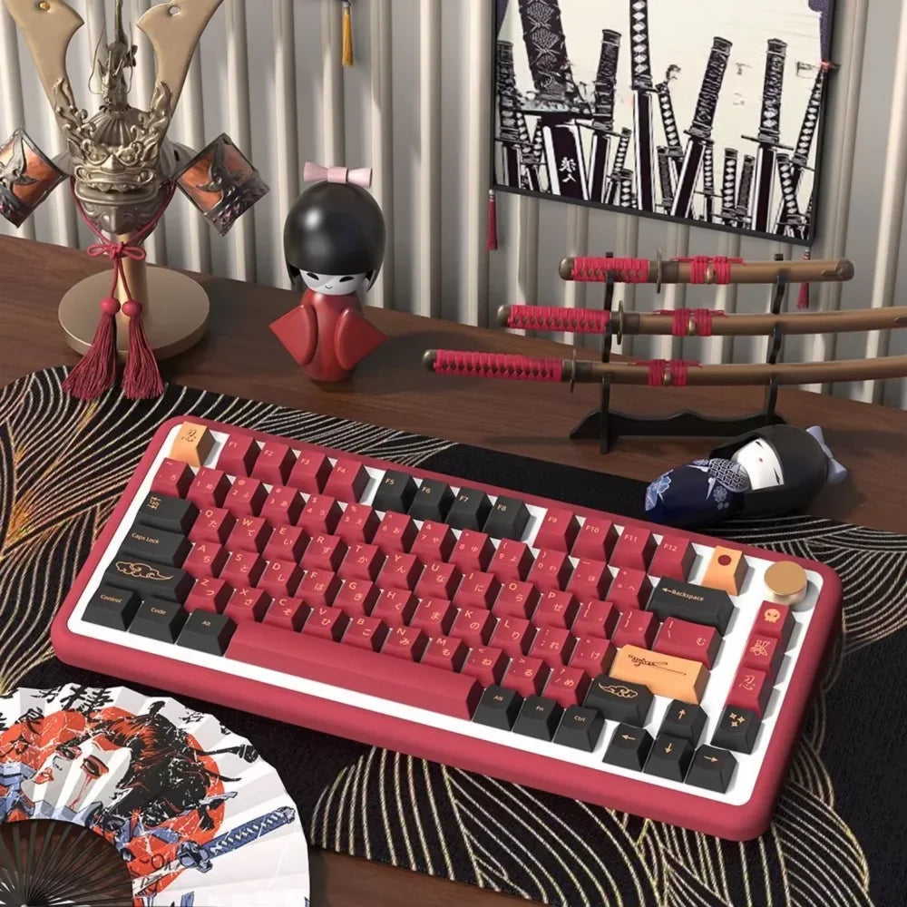 Red Blue Samuel Cherry Keycaps PBT Samurai Theme 139/156 Keys for MX Switch 60/84/90/104/108 Mechanical Keyboards