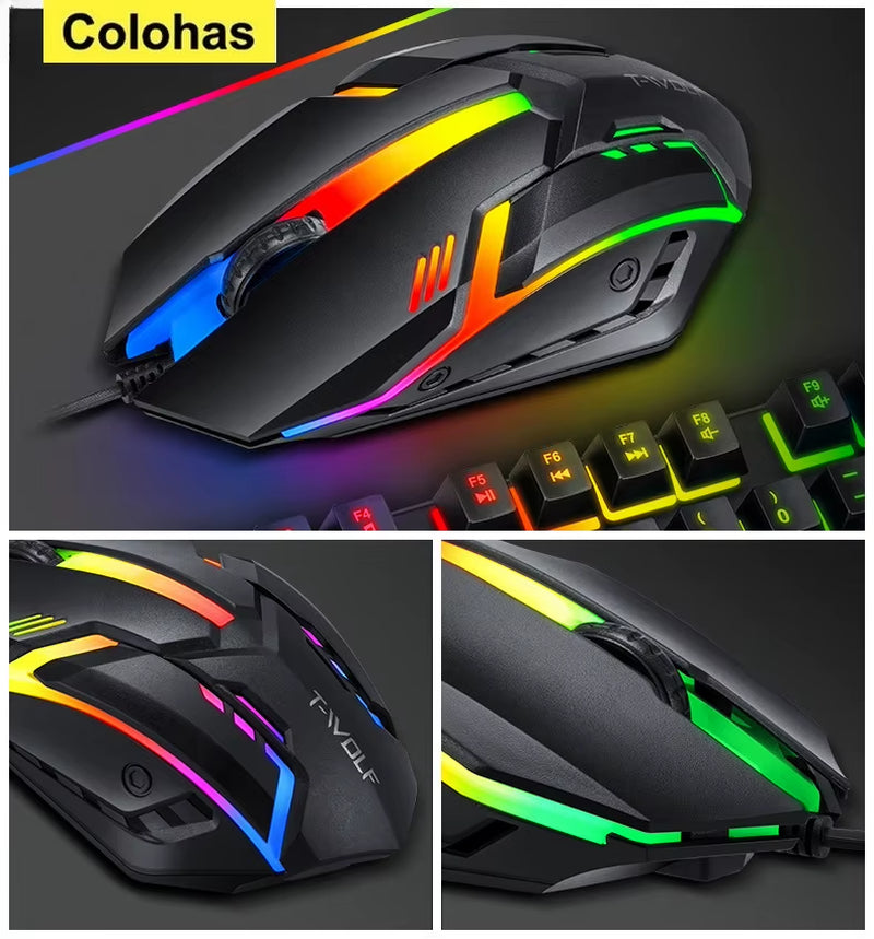 Metal Luminous Computer Keyboard and Mouse Suit USB Wired Game Colorful Backlight Mechanical Feel Keyboard and Mouse