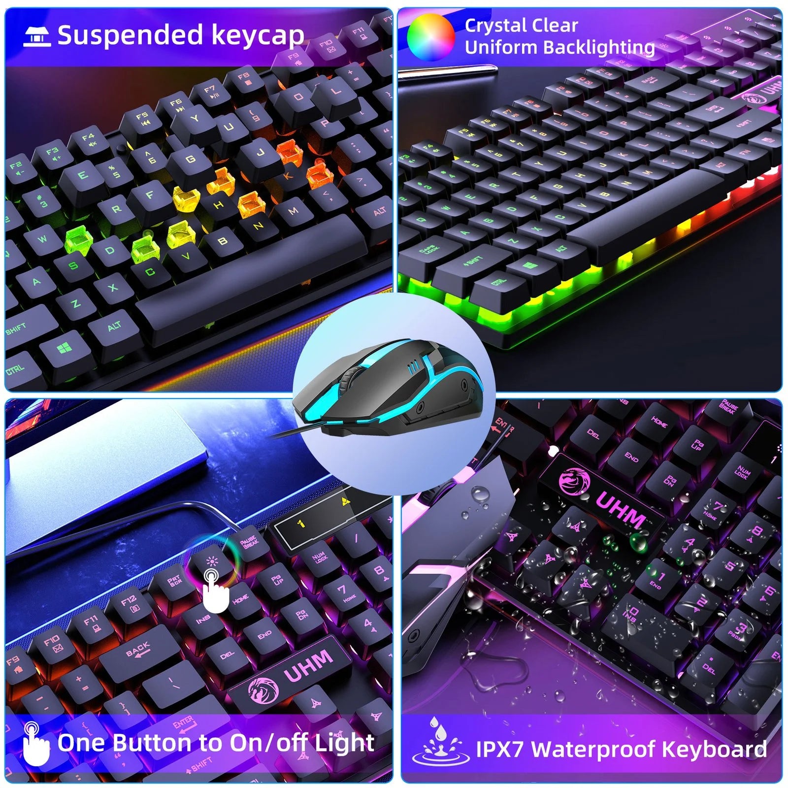 Wired Gaming Keyboard and Mouse Combo,Rgb Backlit Mechanical Feel Gaming Keyboard Mouse Set with 104 Keys,Usb Wired,Rgb Lights for Windows PC Gamers Desktop Computer Laptop