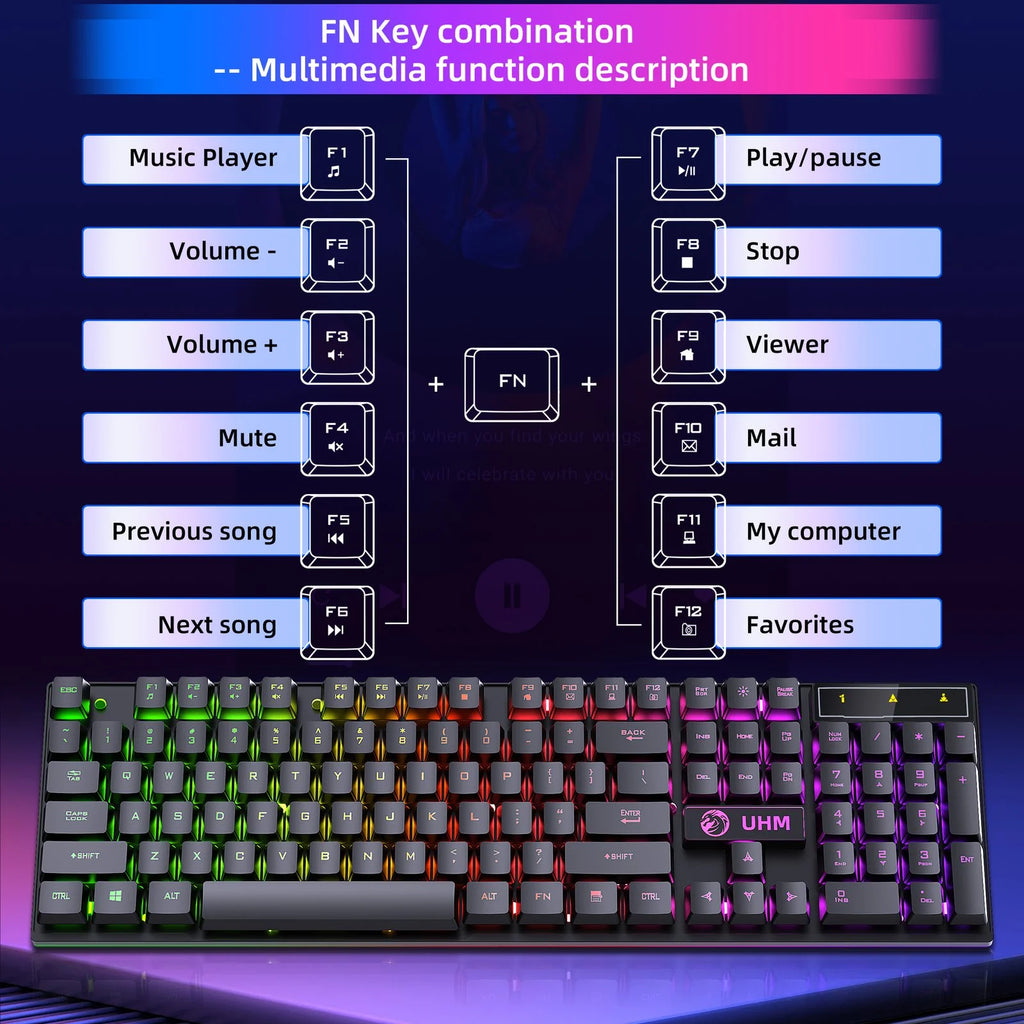 Wired Gaming Keyboard and Mouse Combo,Rgb Backlit Mechanical Feel Gaming Keyboard Mouse Set with 104 Keys,Usb Wired,Rgb Lights for Windows PC Gamers Desktop Computer Laptop