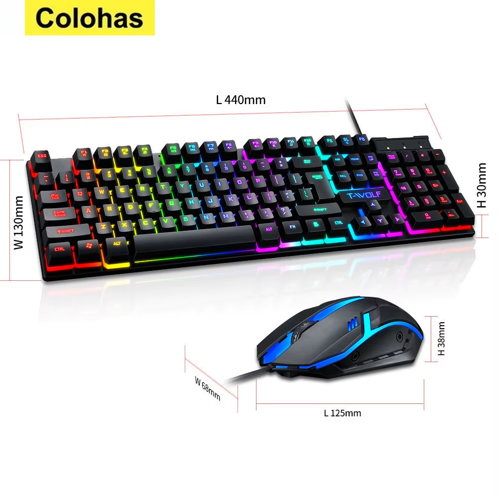 Metal Luminous Computer Keyboard and Mouse Suit USB Wired Game Colorful Backlight Mechanical Feel Keyboard and Mouse