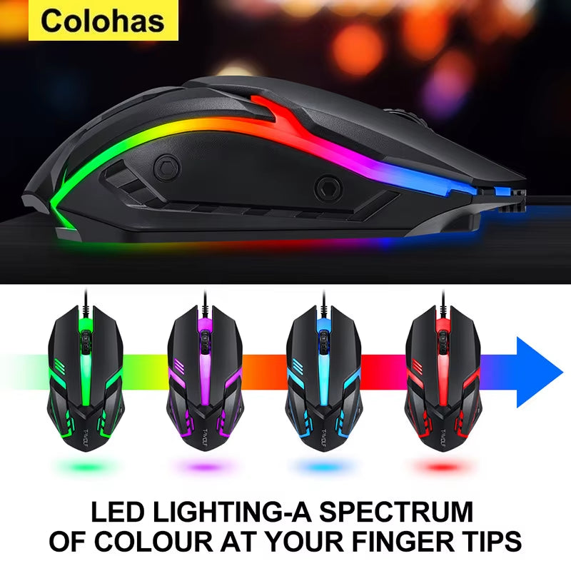 Metal Luminous Computer Keyboard and Mouse Suit USB Wired Game Colorful Backlight Mechanical Feel Keyboard and Mouse