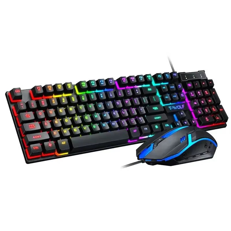 Metal Luminous Computer Keyboard and Mouse Suit USB Wired Game Colorful Backlight Mechanical Feel Keyboard and Mouse