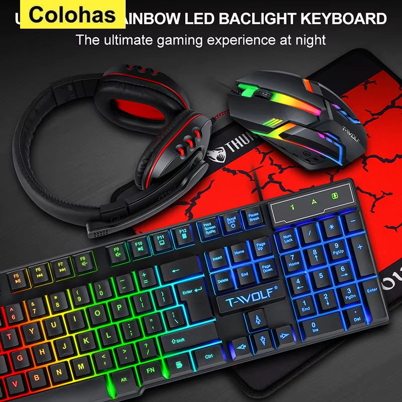 Metal Luminous Computer Keyboard and Mouse Suit USB Wired Game Colorful Backlight Mechanical Feel Keyboard and Mouse