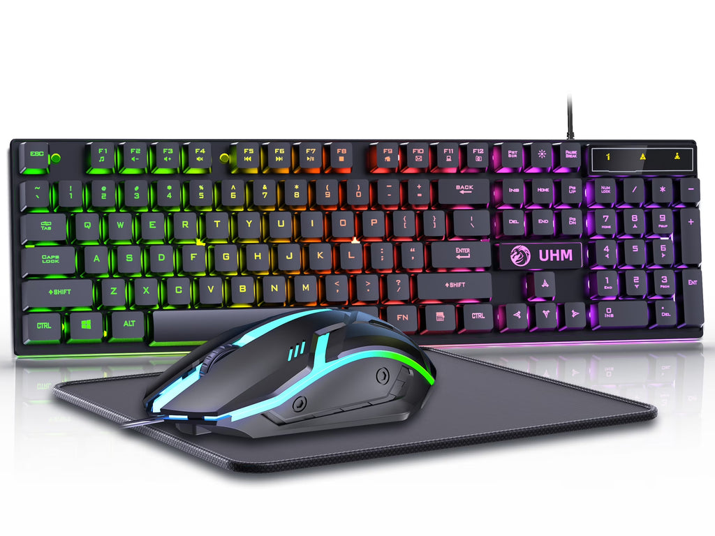 Wired Gaming Keyboard and Mouse Combo,Rgb Backlit Mechanical Feel Gaming Keyboard Mouse Set with 104 Keys,Usb Wired,Rgb Lights for Windows PC Gamers Desktop Computer Laptop