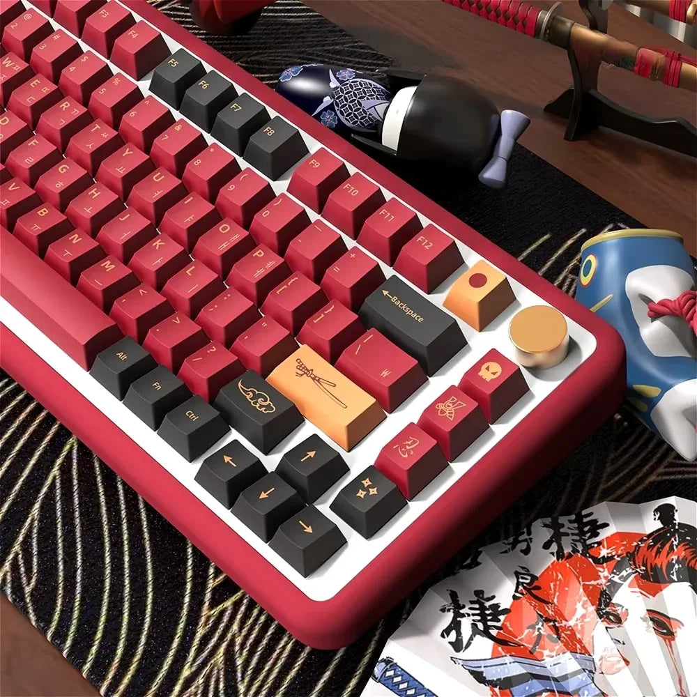 Red Blue Samuel Cherry Keycaps PBT Samurai Theme 139/156 Keys for MX Switch 60/84/90/104/108 Mechanical Keyboards